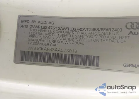 2010 Audi A5 3.2 Premium Plus z USA, uszkodzony, nr VIN WAUCKAFR3AA073018